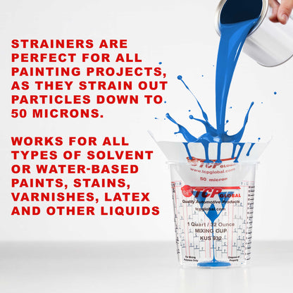 Automotive Cone Paint Strainer with 50 Micron Micro-Fine Filter Mesh Tip (250 Pack) - Ideal for Clearcoats, Disposable Paper Funnel for Microscopic