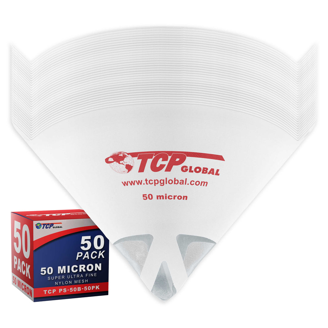 Automotive Cone Paint Strainer with 50 Micron Micro-Fine Filter Mesh Tip (50 Pack) - Ideal for Clearcoats, Disposable Paper Funnel for Microscopic