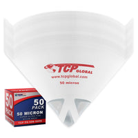 Automotive Cone Paint Strainer with 50 Micron Micro-Fine Filter Mesh Tip (50 Pack) - Ideal for Clearcoats, Disposable Paper Funnel for Microscopic