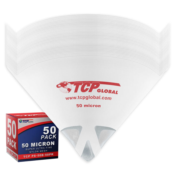 Automotive Cone Paint Strainer with 50 Micron Micro-Fine Filter Mesh Tip (50 Pack) - Ideal for Clearcoats, Disposable Paper Funnel for Microscopic Particle Filtration - Auto Finish Coatings