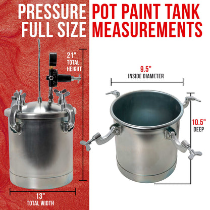 2.5 Gallon (10 Liter) Heavy Duty Steel Pressure Pot Paint Tank with Clamp on Lid, Regulator & Pressure Gauge for Casting, Painting & Autobody Work
