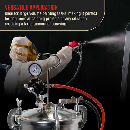 2.5 Gallon (10 Liter) Heavy Duty Steel Pressure Pot Paint Tank with Clamp on Lid, Regulator & Pressure Gauge for Casting, Painting & Autobody Work