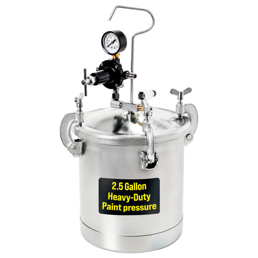 2.5 Gallon (10 Liter) Heavy Duty Steel Pressure Pot Paint Tank with Clamp on Lid, Regulator & Pressure Gauge for Casting, Painting & Autobody Work