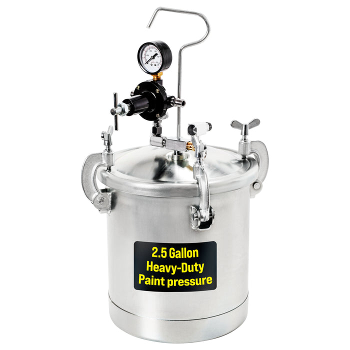 2.5 Gallon (10 Liter) Heavy Duty Steel Pressure Pot Paint Tank with Clamp on Lid, Regulator & Pressure Gauge for Casting, Painting & Autobody Work