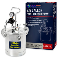 2.5 Gallon (10 Liter) Heavy Duty Steel Pressure Pot Paint Tank with Clamp on Lid, Regulator & Pressure Gauge for Casting, Painting & Autobody Work
