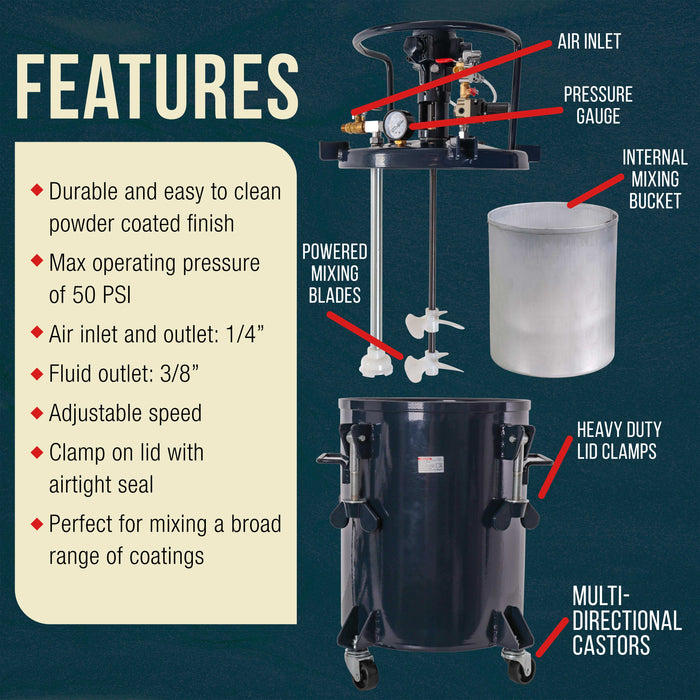 Commercial 8 Gallon (30 Liters) Spray Paint Pressure Pot Tank with Air Powered Mixing Agitator