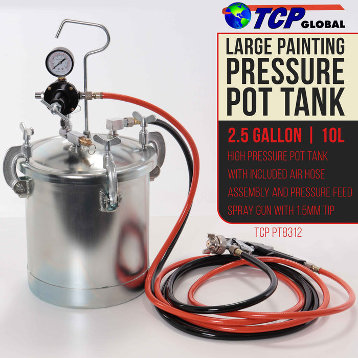 Commercial 2-1/2 Gallon Paint Pressure Tank with Spray Gun and 10' Air and Fluid Hose Assembly