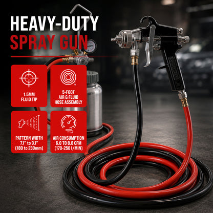 2 Quart Heavy Duty Steel Pressure Pot Paint Tank with Screw on Lid, Regulator, Pressure Gauge, Spray Gun & Hoses for Casting, Painting & Autobody
