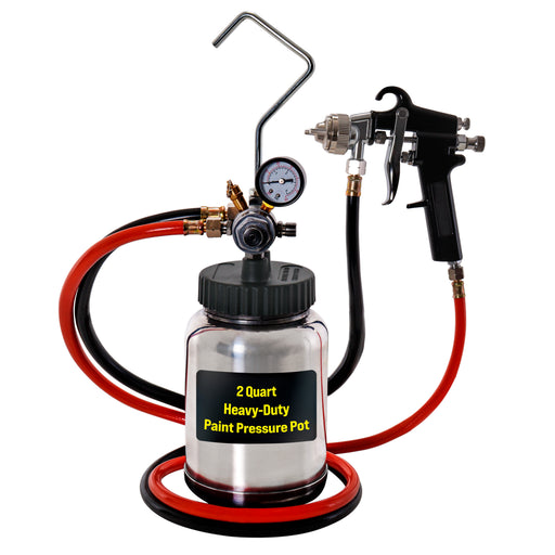 2 Quart Heavy Duty Steel Pressure Pot Paint Tank with Screw on Lid, Regulator, Pressure Gauge, Spray Gun & Hoses for Casting, Painting & Autobody