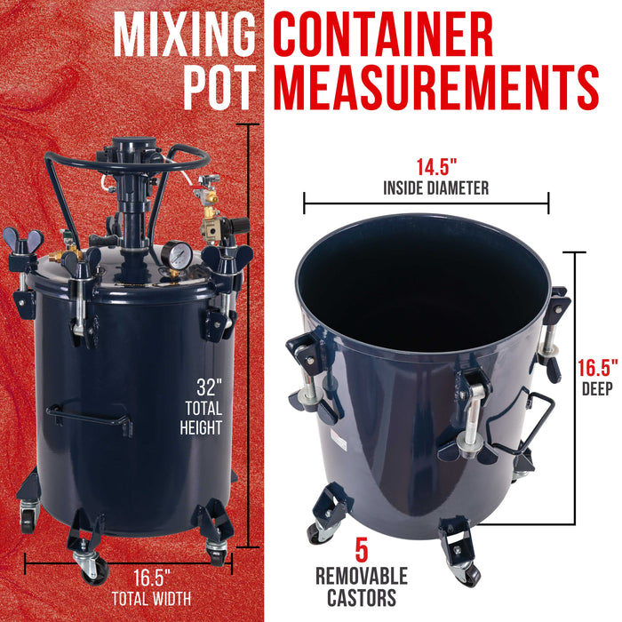 Commercial 10 Gallon (40 Liters) Spray Paint Pressure Pot Tank with Air Powered Mixing Agitator