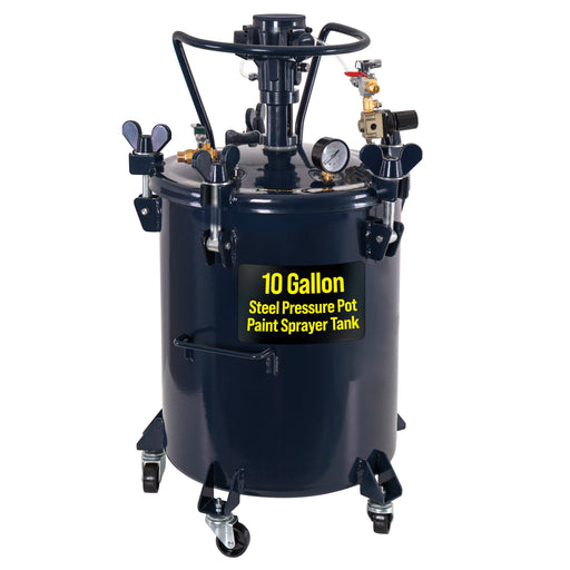10 Gallon (40 Liter) Heavy Duty Steel Pressure Pot Paint Tank with Air-Powered Mixing Agitator, Clamp on Lid, Regulator & Pressure Gauge for Casting