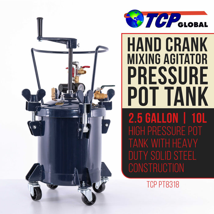 Commercial 2.5 Gallon (10 Liters) Spray Paint Pressure Pot Tank with Manual Mixing Agitator