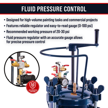 Commercial 2.5 Gallon (10 Liters) Spray Paint Pressure Pot Tank with Manual Mixing Agitator