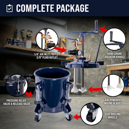Commercial 2.5 Gallon (10 Liters) Spray Paint Pressure Pot Tank with Manual Mixing Agitator
