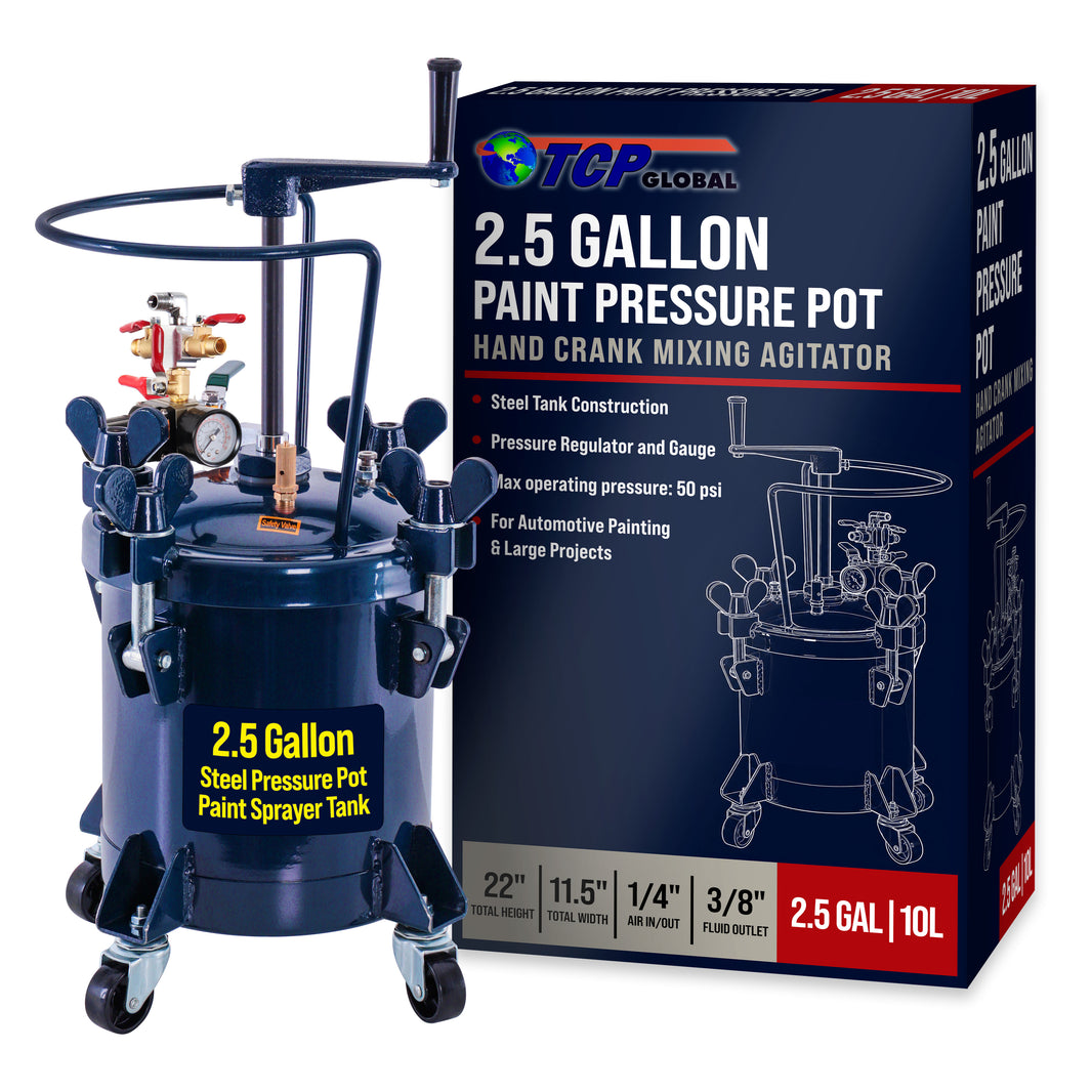 Commercial 2.5 Gallon (10 Liters) Spray Paint Pressure Pot Tank with Manual Mixing Agitator