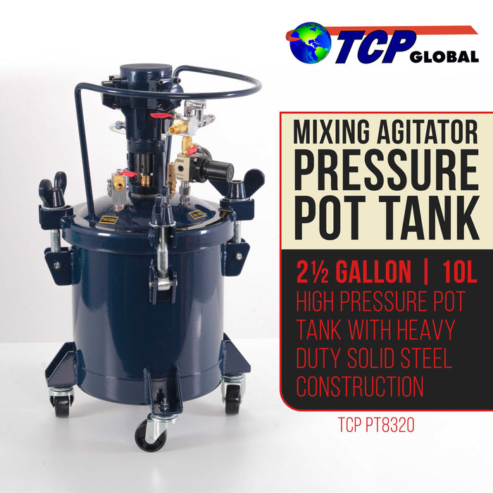 Commercial 2.5 Gallon (10 Liters) Spray Paint Pressure Pot Tank with Air Powered Mixing Agitator