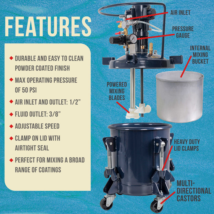 Commercial 2.5 Gallon (10 Liters) Spray Paint Pressure Pot Tank with Air Powered Mixing Agitator