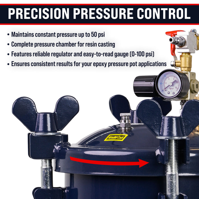 2.5 Gallon (10 Liter) Heavy Duty Steel Pressure Pot for Resin Casting with Clamp on Lid, Caster Wheels, Regulator & Gauge, Large Volume Epoxy Resin Pressure Pot