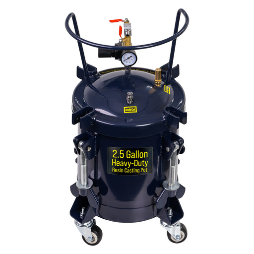 2.5 Gallon (10 Liter) Heavy Duty Steel Pressure Pot for Resin Casting with Clamp on Lid, Caster Wheels, Regulator & Gauge, Large Volume Epoxy Resin Pressure Pot