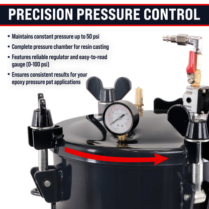 5 Gallon (20 Liter) Heavy Duty Steel Pressure Pot for Resin Casting with Clamp on Lid, Caster Wheels, Regulator & Gauge, Large Volume Epoxy Resin