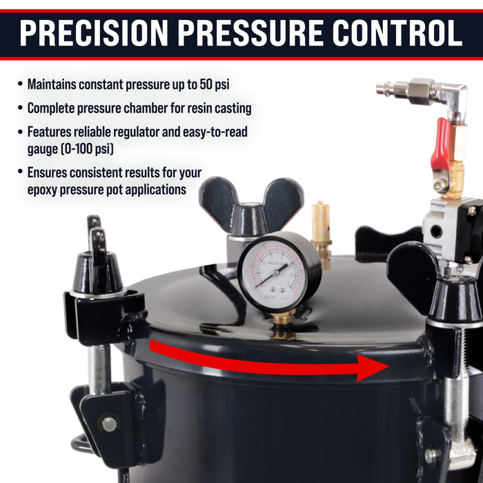 5 Gallon (20 Liter) Heavy Duty Steel Pressure Pot for Resin Casting with Clamp on Lid, Caster Wheels, Regulator & Gauge, Large Volume Epoxy Resin Pressure Pot
