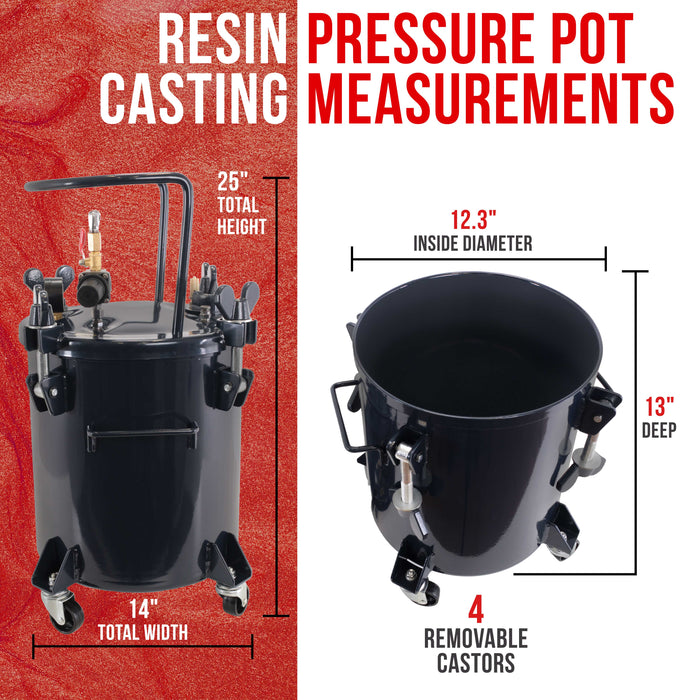 5 Gallon (20 Liters) Pressure Pot Tank for Resin Casting - Heavy Duty Powder Coated Pot with Air Tight Clamp On Lid, Caster Wheels, Regulator, Gauge