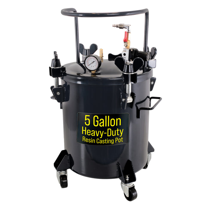 5 Gallon (20 Liter) Heavy Duty Steel Pressure Pot for Resin Casting with Clamp on Lid, Caster Wheels, Regulator & Gauge, Large Volume Epoxy Resin Pressure Pot