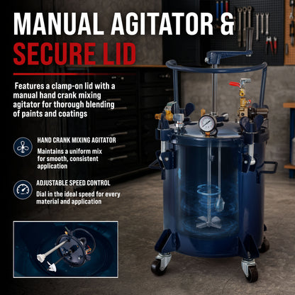 5 Gallon (20 Liter) Heavy Duty Steel Pressure Pot Paint Tank with Clamp on Lid, Manual Mixing Agitator, Regulator & Pressure Gauge for Casting