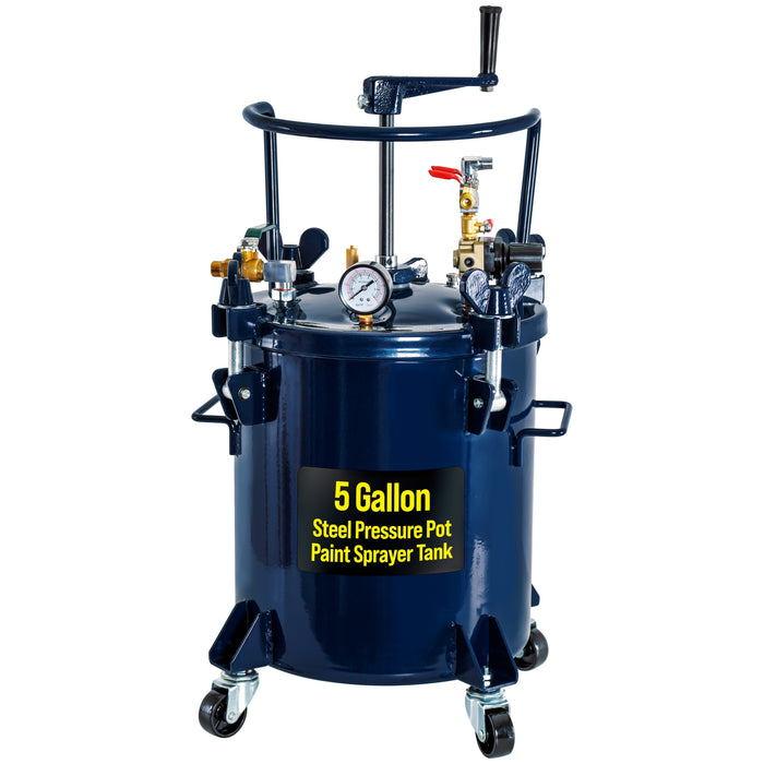 5 Gallon (20 Liter) Heavy Duty Steel Pressure Pot Paint Tank with Clamp on Lid, Manual Mixing Agitator, Regulator & Pressure Gauge for Casting
