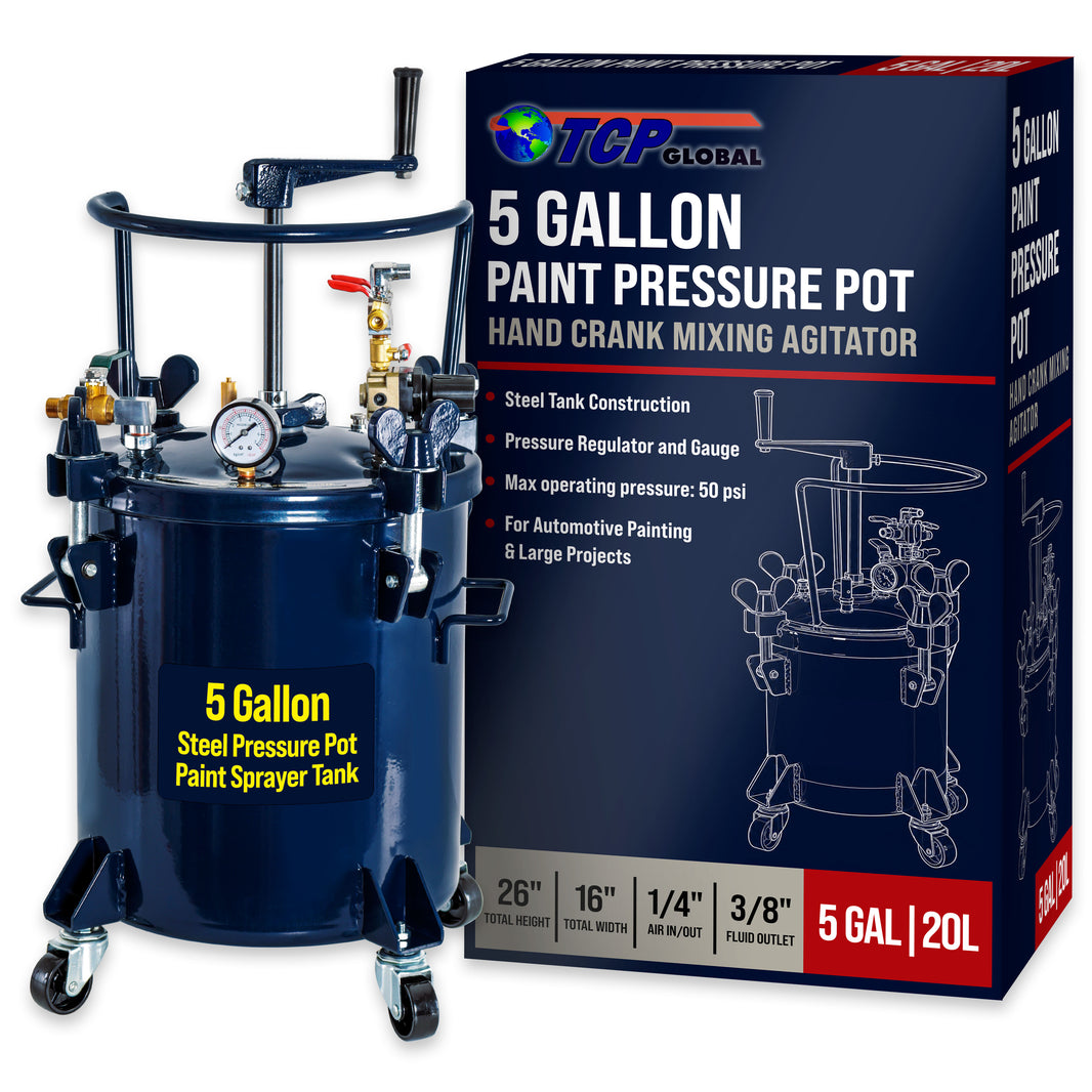 5 Gallon (20 Liter) Heavy Duty Steel Pressure Pot Paint Tank with Clamp on Lid, Manual Mixing Agitator, Regulator & Pressure Gauge for Casting