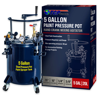 5 Gallon (20 Liter) Heavy Duty Steel Pressure Pot Paint Tank with Clamp on Lid, Manual Mixing Agitator, Regulator & Pressure Gauge for Casting
