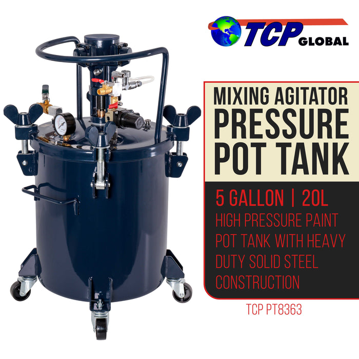 Commercial 5 Gallon (20 Liters) Spray Paint Pressure Pot Tank with Air Powered Mixing Agitator