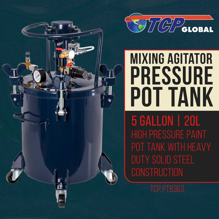 Commercial 5 Gallon (20 Liters) Spray Paint Pressure Pot Tank with Air Powered Mixing Agitator