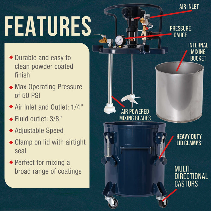 Commercial 5 Gallon (20 Liters) Spray Paint Pressure Pot Tank with Air Powered Mixing Agitator