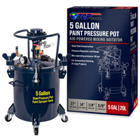 5 Gallon (20 Liter) Heavy Duty Steel Pressure Pot Paint Tank with Air Powered Mixing Agitator, Clamp on Lid, Regulator & Pressure Gauge for Painting