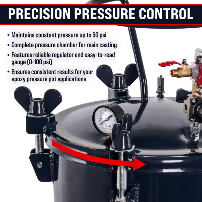 10 Gallon (38 Liter) Heavy Duty Steel Pressure Pot for Resin Casting with Clamp on Lid, Caster Wheels, Regulator & Gauge, Large Volume Epoxy Resin Pressure Pot
