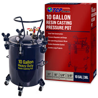 10 Gallon (38 Liter) Heavy Duty Steel Pressure Pot for Resin Casting with Clamp on Lid, Caster Wheels, Regulator & Gauge, Large Volume Epoxy Resin
