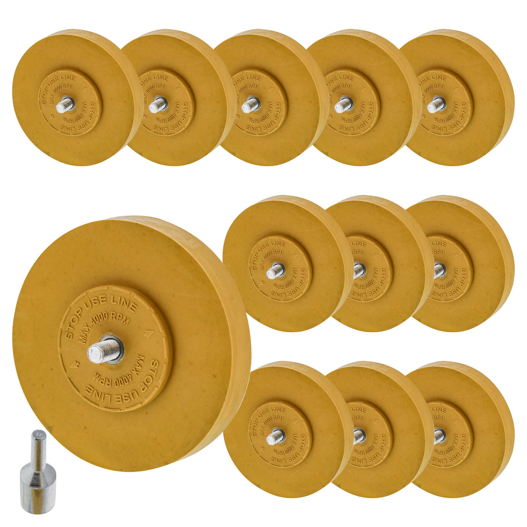 Rubber Eraser Wheel with Drill Adapter (Pack of 12) Decal Remover Wheel - Sticker Remover Tool - Pinstripe Removal - Emblem Removal Tool - Removes