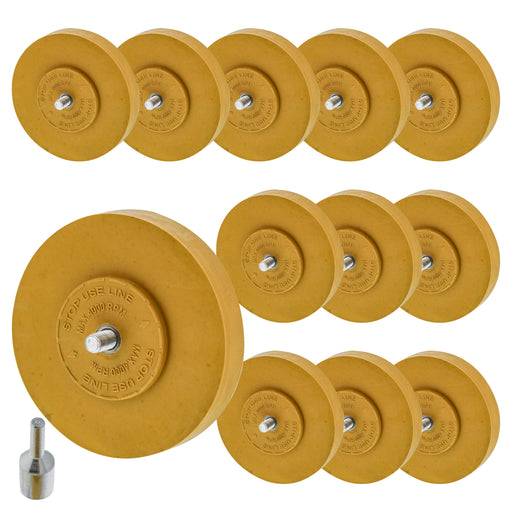 Rubber Eraser Wheel with Drill Adapter (Pack of 12) Decal Remover Wheel - Sticker Remover Tool - Pinstripe Removal - Emblem Removal Tool - Removes Adhesives on Car, Auto, Boat, RV & Signs