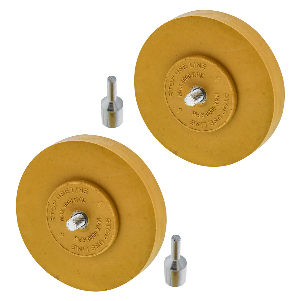 Rubber Eraser Wheel with Drill Adapter (Pack of 2) Decal Remover Wheel - Sticker Remover Tool - Pinstripe Removal - Emblem Removal Tool - Removes Adhesives on Car, Auto, Boat, RV & Signs