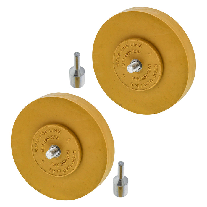 Rubber Eraser Wheel with Drill Adapter (Pack of 2) Decal Remover Wheel - Sticker Remover Tool - Pinstripe Removal - Emblem Removal Tool - Removes Adhesives on Car, Auto, Boat, RV & Signs