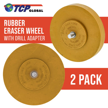 Rubber Eraser Wheel with Drill Adapter (Pack of 2) Decal Remover Wheel - Sticker Remover Tool - Pinstripe Removal - Emblem Removal Tool - Removes