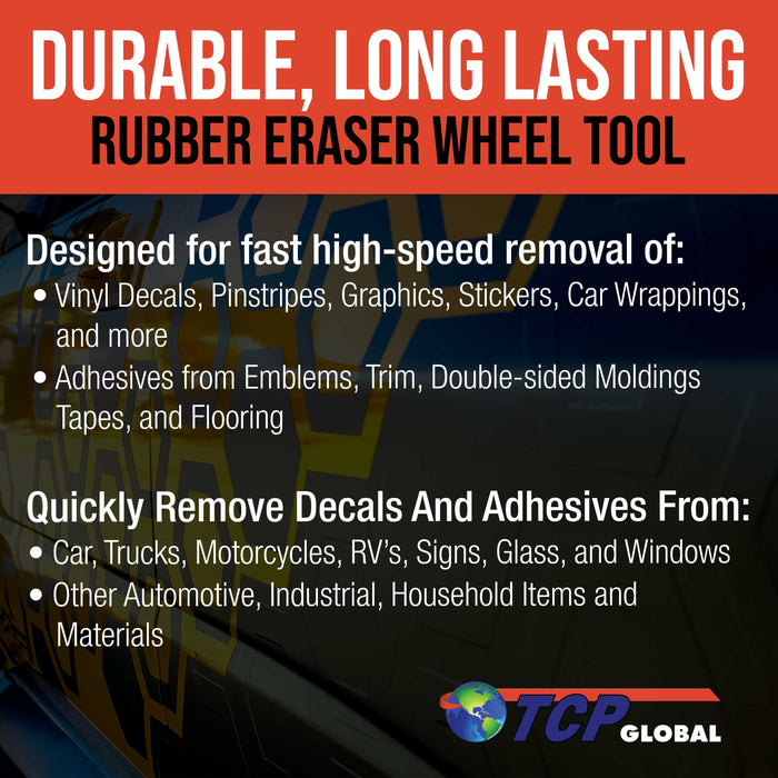 Rubber Eraser Wheel with Drill Adapter (Pack of 4) Decal Remover Wheel - Sticker Remover Tool - Pinstripe Removal - Emblem Removal Tool - Removes Adhesives on Car, Auto, Boat, RV & Signs