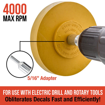 Rubber Eraser Wheel with Drill Adapter - Decal Remover Wheel - Sticker Remover Tool - Pinstripe Removal - Emblem Removal Tool - Removes Adhesives on