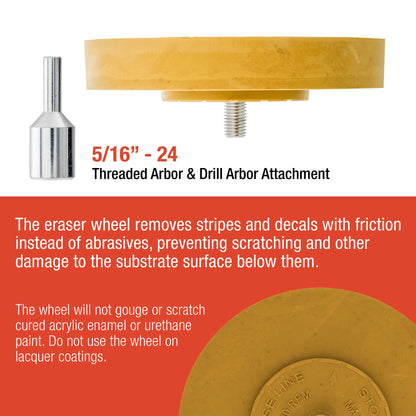 Rubber Eraser Wheel with Drill Adapter - Decal Remover Wheel - Sticker Remover Tool - Pinstripe Removal - Emblem Removal Tool - Removes Adhesives on