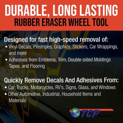 Rubber Eraser Wheel with Drill Adapter - Decal Remover Wheel - Sticker Remover Tool - Pinstripe Removal - Emblem Removal Tool - Removes Adhesives on