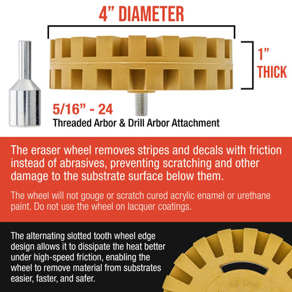 Rubber Eraser Wheel with Drill Adapter (12 Pack) - 4" Knobby Slotted Edge Pad - Decal Remover Wheel - Sticker Remover Tool - Removes Adhesives on