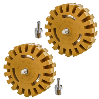 Rubber Eraser Wheel with Drill Adapter (2 Pack) - 4" Knobby Slotted Edge Pad - Decal Remover Wheel - Sticker Remover Tool - Removes Adhesives on Car