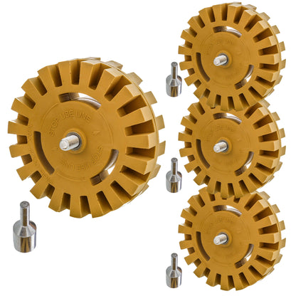 Rubber Eraser Wheel with Drill Adapter (4 Pack) - 4" Knobby Slotted Edge Pad - Decal Remover Wheel - Sticker Remover Tool - Removes Adhesives on Car