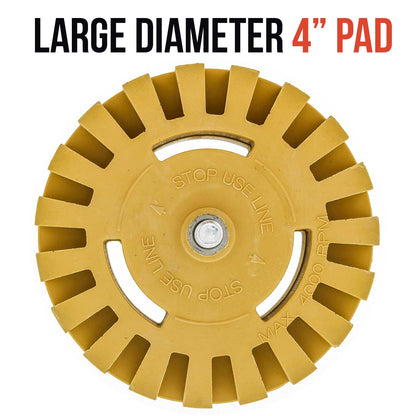 Rubber Eraser Wheel with Drill Adapter - 4â€? Knobby Slotted Edge Pad - Decal Remover Wheel - Sticker Remover Tool - Removes Adhesives on Car, Auto